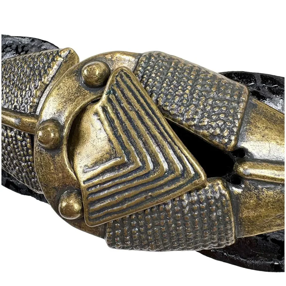 Omega VTG Women's M Black Stretch Belt Brass Arrowhead Buckle USA 80s